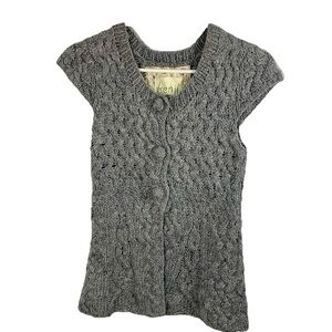 Kenji Sweater Vest Cardigan Fisherman Chunky Gray Cottagecore Sz S Cozy EUC‎